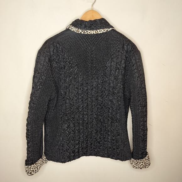 UBU Reversible Crinkle Zip Up Jacket Leopard Black - Picture 13 of 14